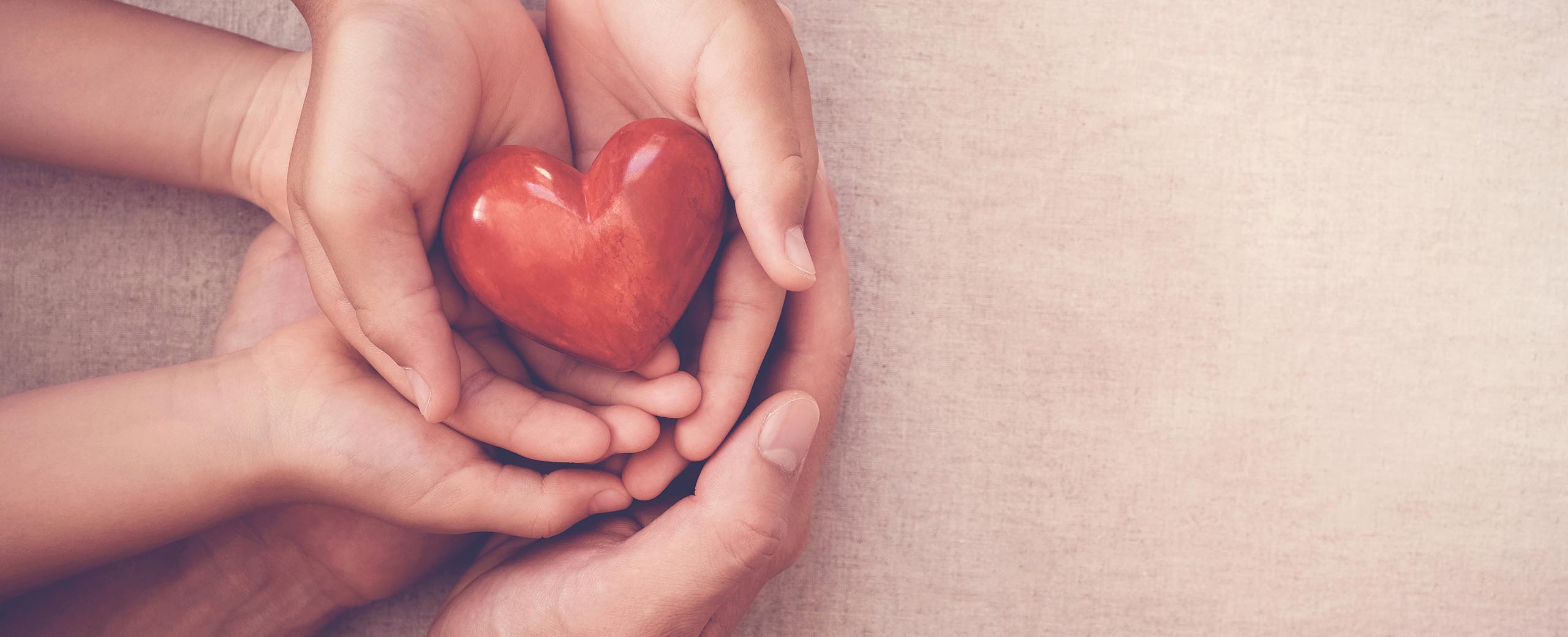 four hands holding a heart
